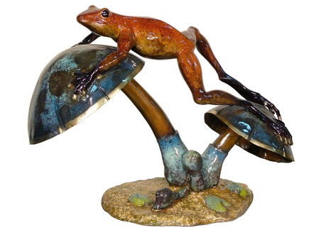 Bronze Poison Dart Frog on Mushroom Sculpture