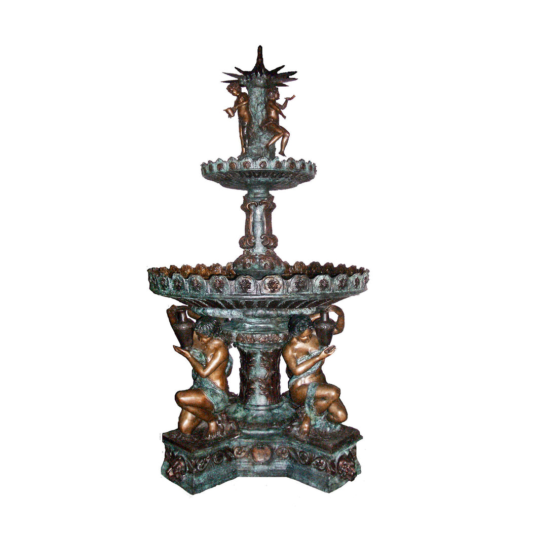 Greek Women 2-Tier Bronze Fountain