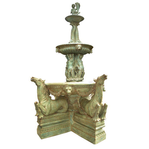 Grand Estate Bronze Fountain with Mermaids & Dolphins