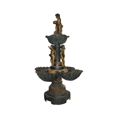 Bronze Cherub With Urn Garden Fountain