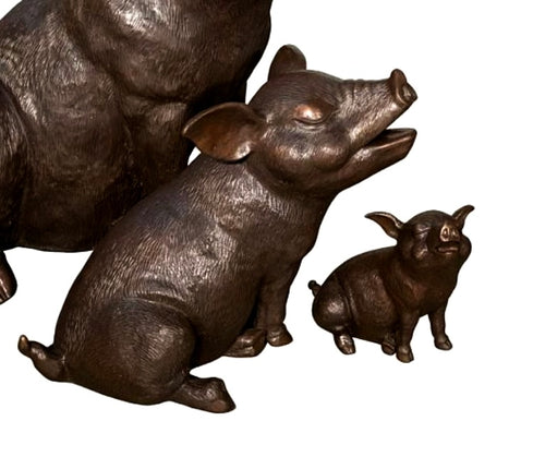 Bronze Pig Sculptures Set