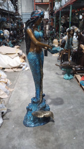 Life Size Bronze Mermaid Fountain Statue with Shell