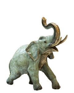 Bronze Standing Elephant Sculpture with Upturned Trunk Left