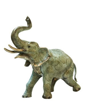 Bronze Standing Elephant Sculpture with Upturned Trunk Right