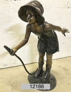 Bronze Girl with Hose Fountain Statue