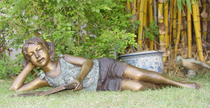 Reading Girl with Book Bronze Sculpture