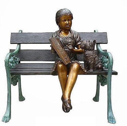 Bronze Reading Girl with Scottie Dog Sculpture