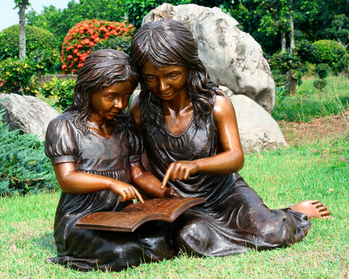 Bronze Reading Mother and Daughter Sculpture