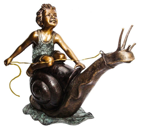 Boy Riding a Snail Fountain Bronze Sculpture