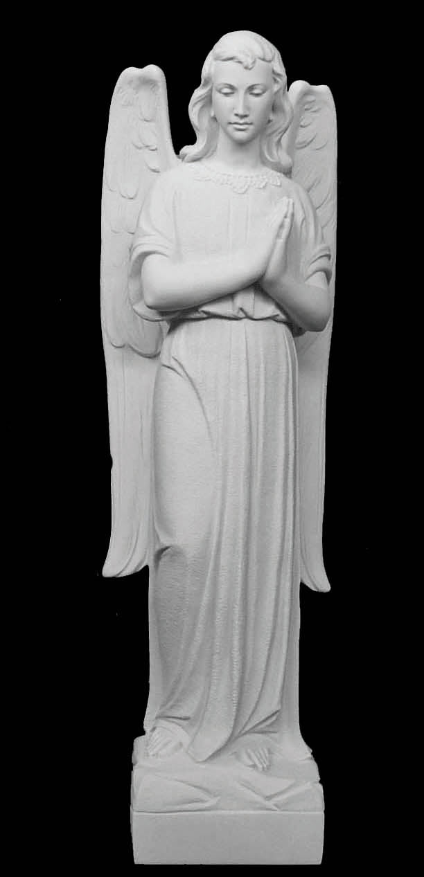 Praying Memorial Marble Angel Statue - 35”H