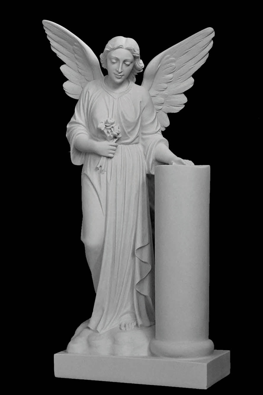 Memorial Angel with Flowers Marble Statue - 36”H