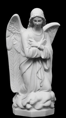 Kneeling Adoration Angel Marble Statue - 18”H