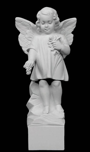 Memorial Angel on Pedestal Marble Statue - 16”H