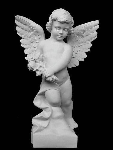 Garden Angel with Flowers Marble Statue - 20”H