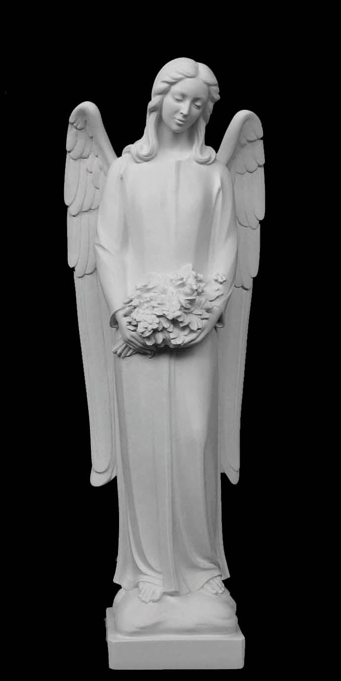 Memorial Angel in Sorrow Italian Marble Statue - 32”H