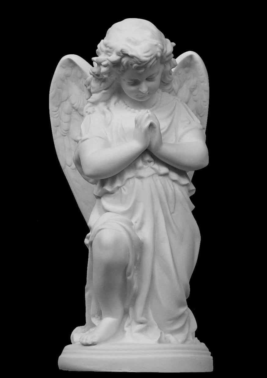 Kneeling Praying Angel Marble Statue - 10”H