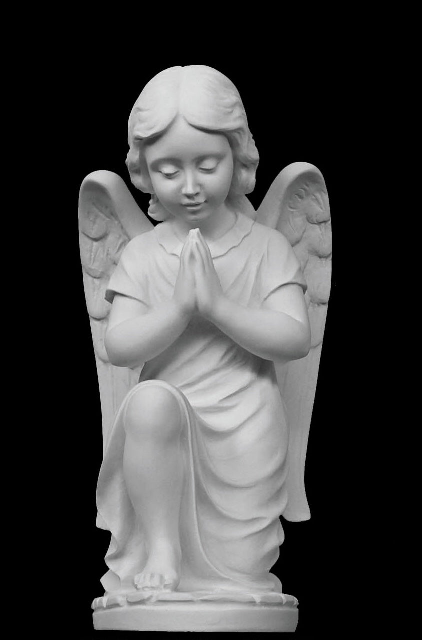 Serene Praying Angel Marble Statue - 13”H