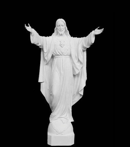 Sacred Heart of Jesus With Open Arms Marble Statue - 40”H