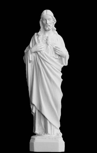 Sacred Heart of Jesus Pointing to Heart Marble Statue - 8”H