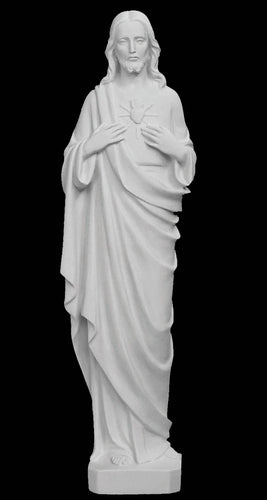 Sacred Heart of Jesus Pointing to Heart Marble Statue - 21”H