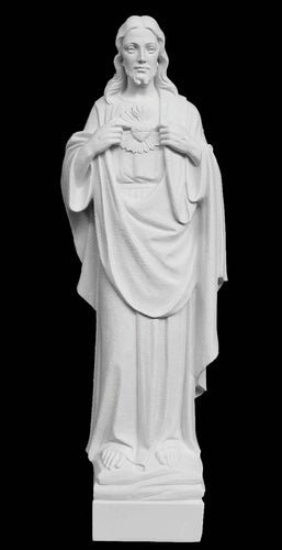 Sacred Heart of Jesus Pointing to Heart Marble Statue - 28”H