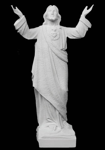 Sacred Heart of Jesus with Open Arms Italian Marble Statue - 18”H