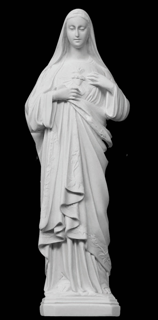 Sacred Heart of Mary Italian Marble Statue - 16”H