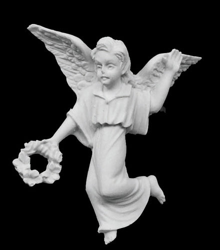 Angel Holding Wreath Left Marble Wall Relief - 4.3”H