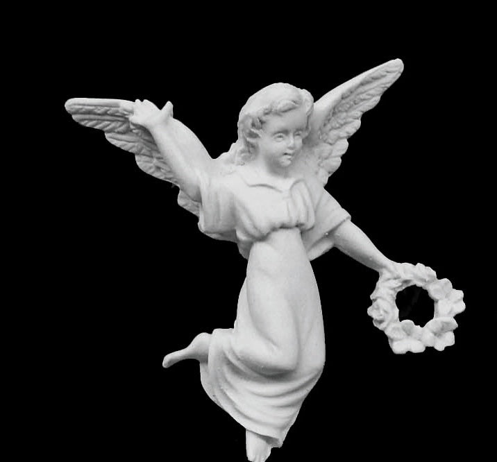 Angel Holding Wreath Right Marble Wall Relief - 4.3”H