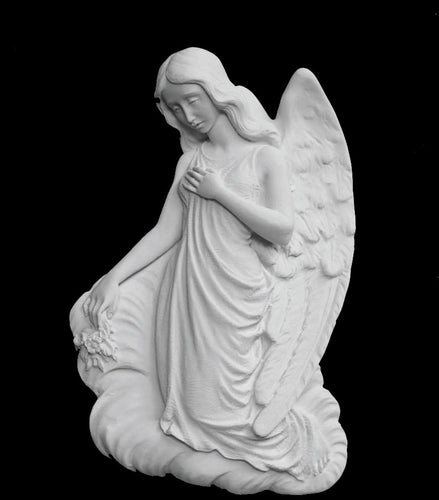 Praying Angel on Cloud Marble Wall Relief - 9.4”H