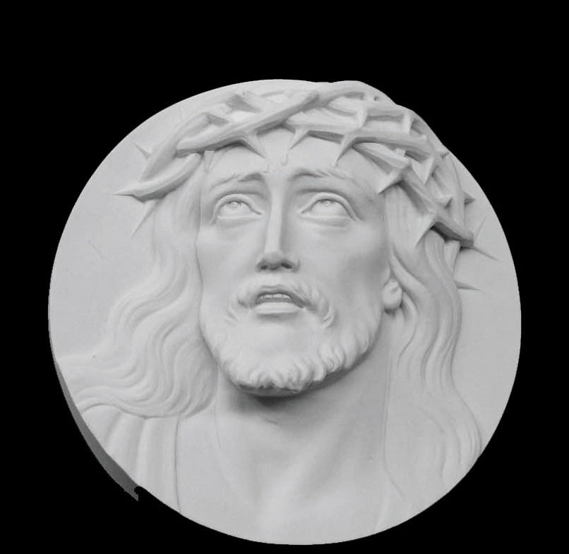 Jesus with Crown of Thorns Marble Wall Relief - 5.9”H