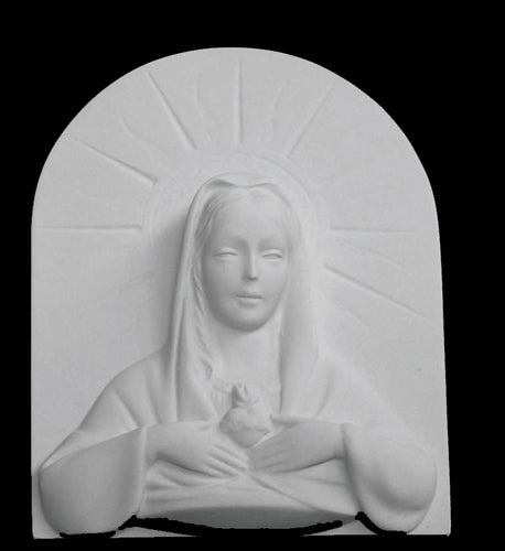 Sacred Heart of Mary Marble Wall Relief - 5”H