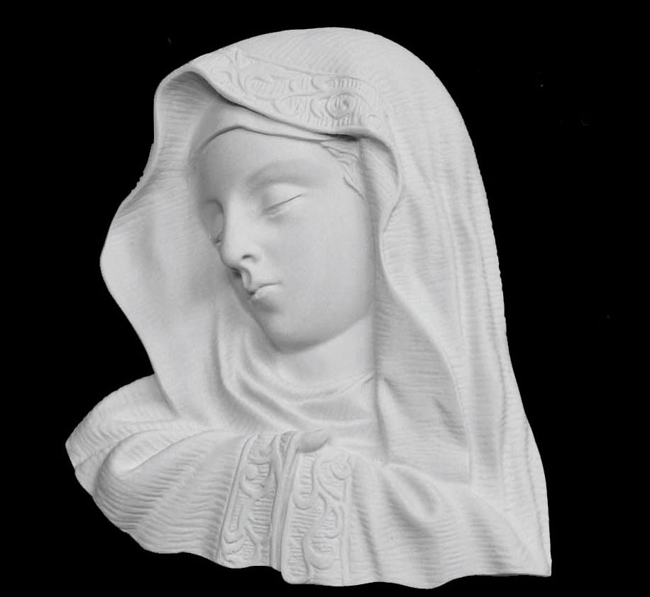 The Virgin Mary Marble Wall Relief - 6.4”H