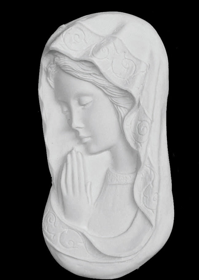 Praying Madonna Marble Wall Relief - 4.3”H