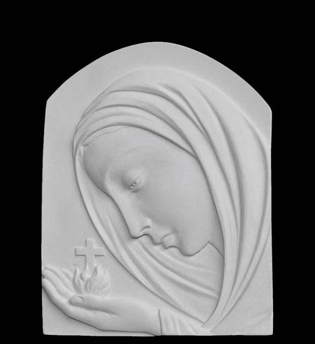 Madonna Marble Wall Relief with Cross - 8.6”H