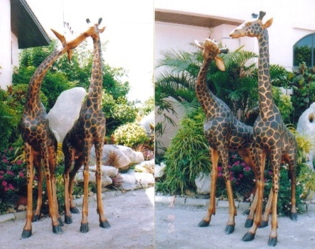 Male and Female Bronze Giraffe Statues - Pair