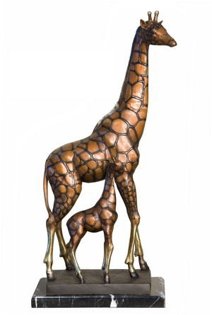 Mother and Baby Giraffe Bronze Sculpture II