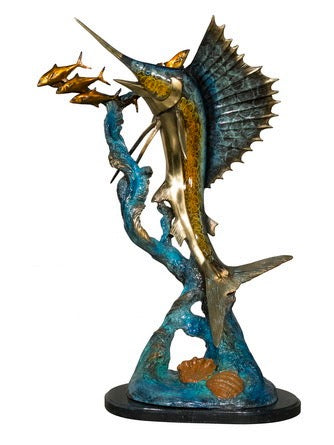 Bronze Sailfish Statue in Ocean Life - 42”H