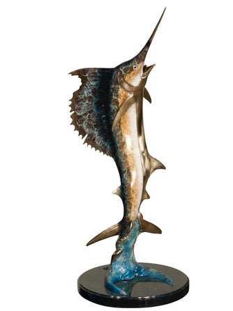 Bronze Sailfish Statue on the Waves - 41”H