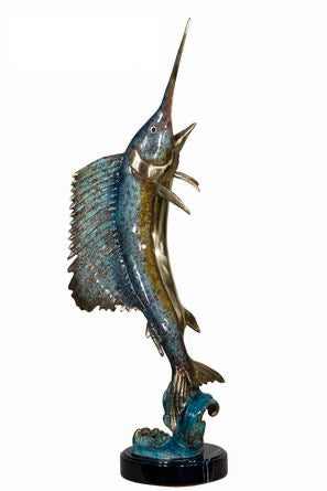 Bronze Sailfish Statue For Indoor Display - 32”H