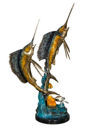 Large Bronze Sailfish Sculpture on Marble Base