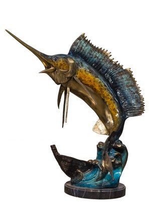 Bronze Sailfish Statue on Marble Base