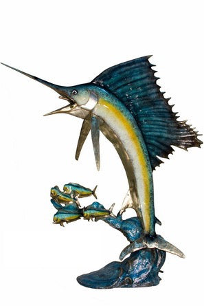 Life Size Single Bronze Sailfish Fountain Statue