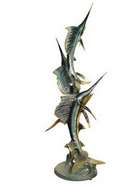 Life Size Bronze Swordfish Fountain Statue Trio - 69”H