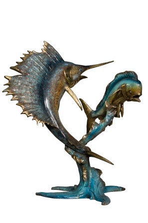 Bronze Sailfish and Dorado Statue on Marble Base