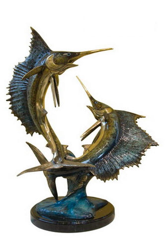 2 Bronze Sailfish Sculpture on Marble Base