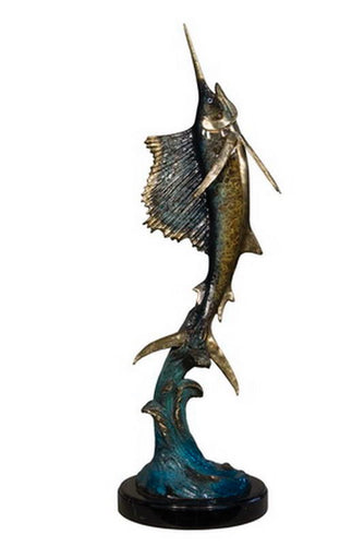 Bronze Sailfish Tabletop Sculpture on Marble Base - 34”H