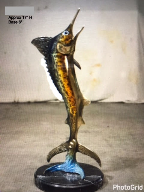 Tabletop Bronze Marlin Sculpture - 17”H