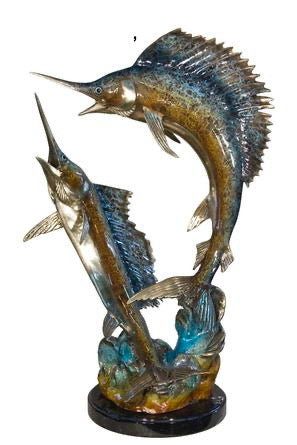 Bronze Duo Sailfish Statue - 34”H