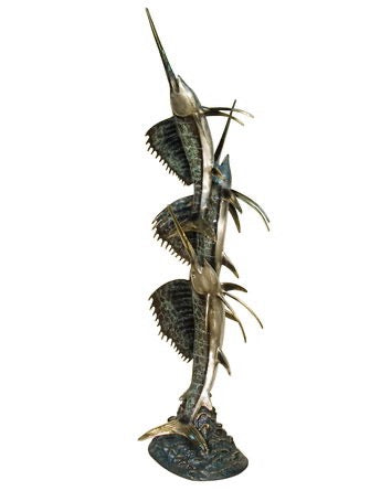 Life Size Bronze Trio of Sailfish Fountain Statue - 96”H